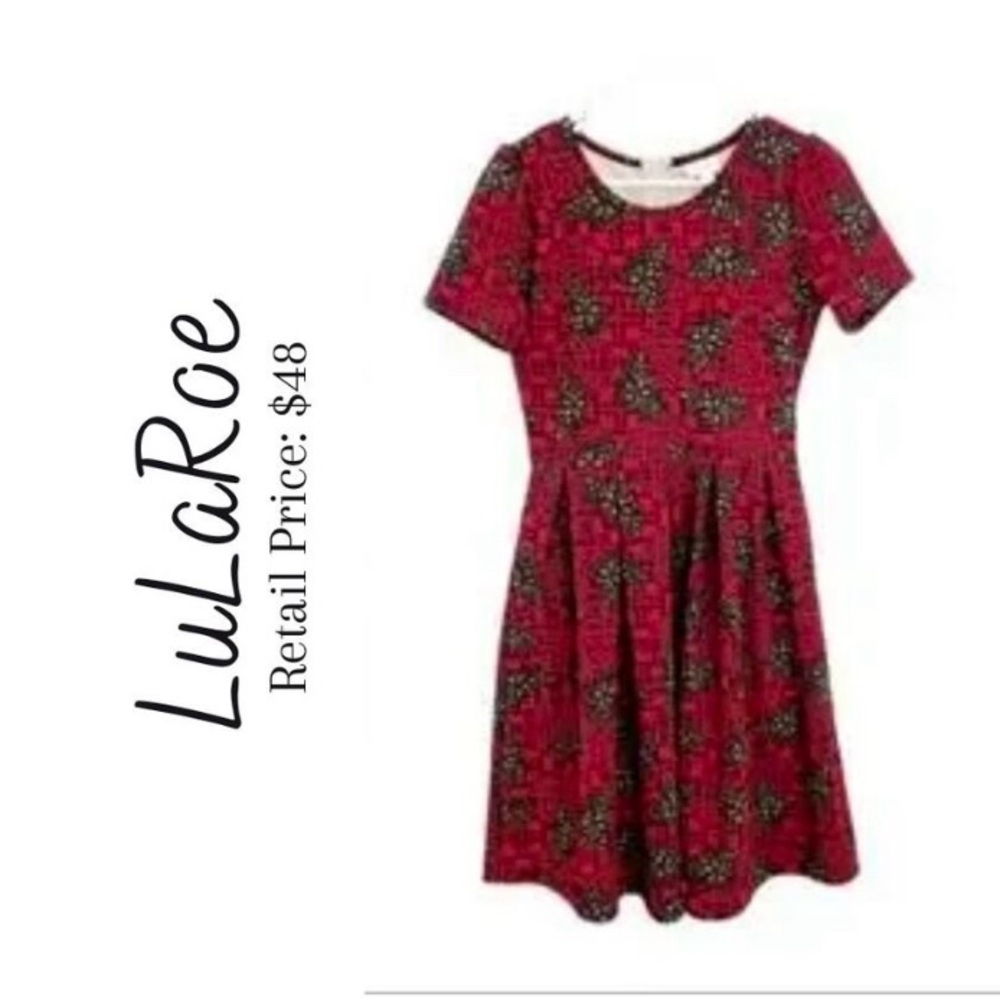 61.🟢Lularoes Red Fit & Flare "Amelia" Dress Size‎ XS